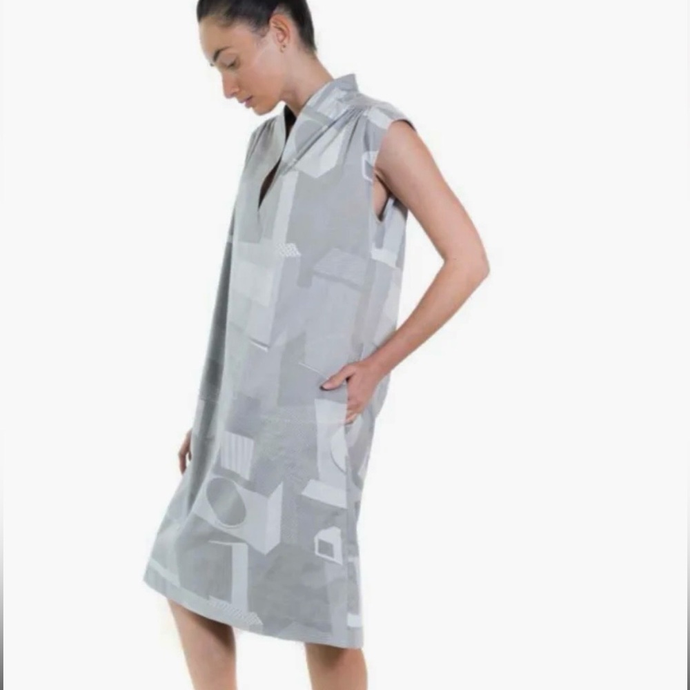 Language Of The Birds Paper Bag Shift Dress Grey White Size S